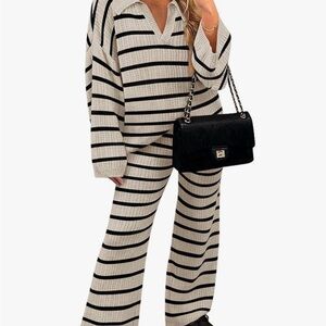 Striped Knit Women’s Pants & Jumpsuit Set